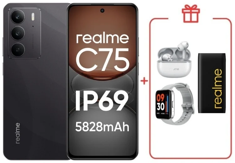 Смартфон Realme C75 4G 8/128GB Black + подарок купить,NaN