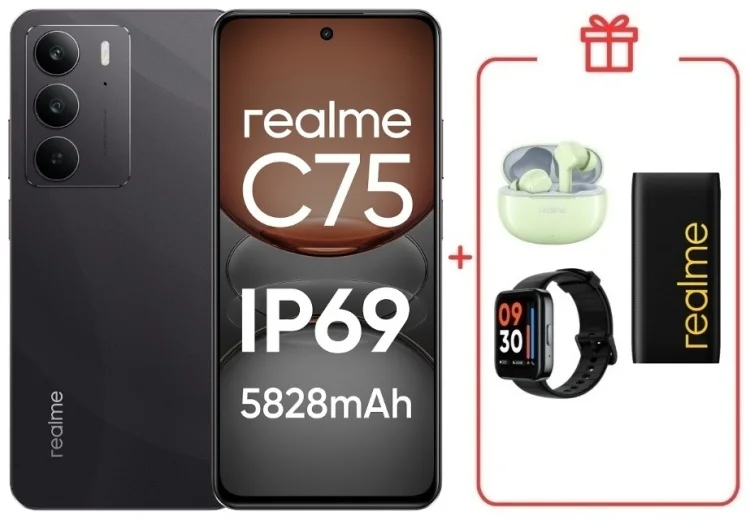 Смартфон Realme C75 4G 8/128GB Black + подарок купить,NaN