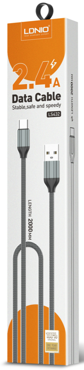 Кабель интерфейсный LDNIO LS432 2.4A Type-C 2м серый купить,NaN