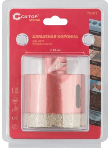 Коронка CUTOP алмазная для УШМ Cutop Special М14 68х15хх75мм 70-512