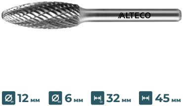 Сверло ALTECO фрезеровальное H 1232/6 MX 75655 12 мм, 1 шт.