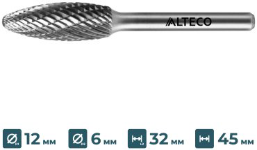 Сверло ALTECO фрезеровальное H 1232/6 MX 75655 12 мм, 1 шт.