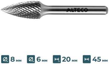 Сверло ALTECO фрезеровальное G 0820/6 MX 75650 8 мм, 1 шт.