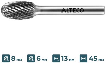 Сверло ALTECO фрезеровальное E 0813/6 MX 75644 8 мм, 1 шт.