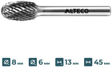 Сверло ALTECO фрезеровальное E 0813/6 MX 75644 8 мм, 1 шт.