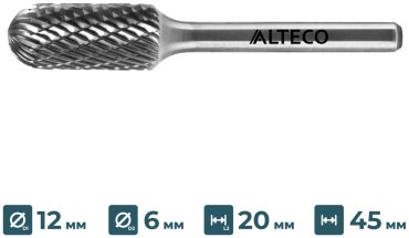 Сверло ALTECO фрезеровальное C 1225/6 MX 75640 12 мм, 1 шт.