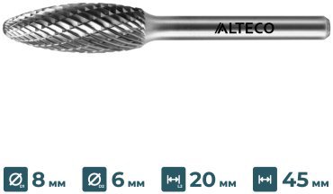 Сверло ALTECO фрезеровальное H 0820/6 MX 75653 8 мм, 1 шт.
