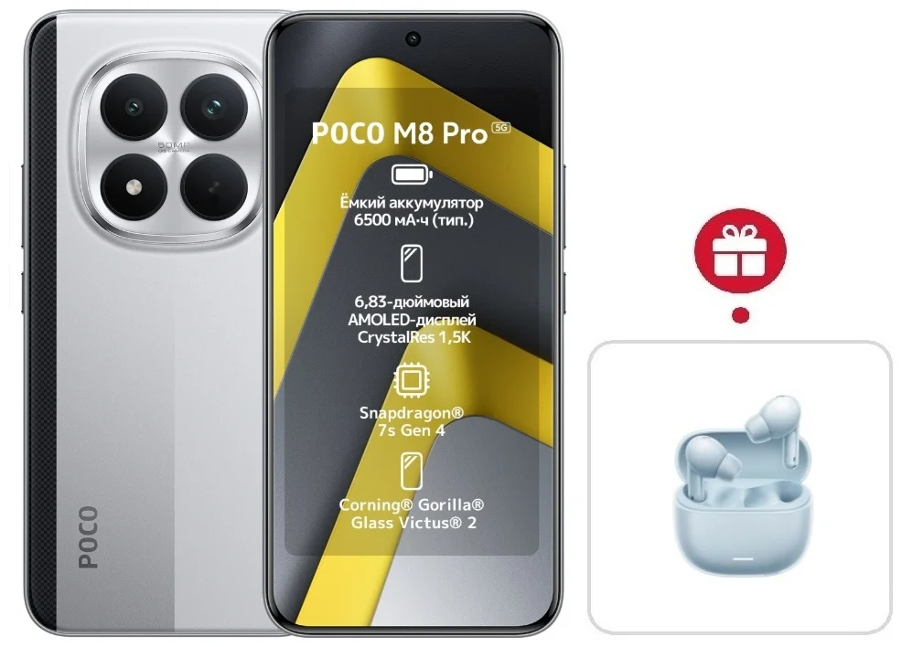 Смартфон Xiaomi Poco M8 Pro 5G 8/256 Silver + подарок купить,NaN