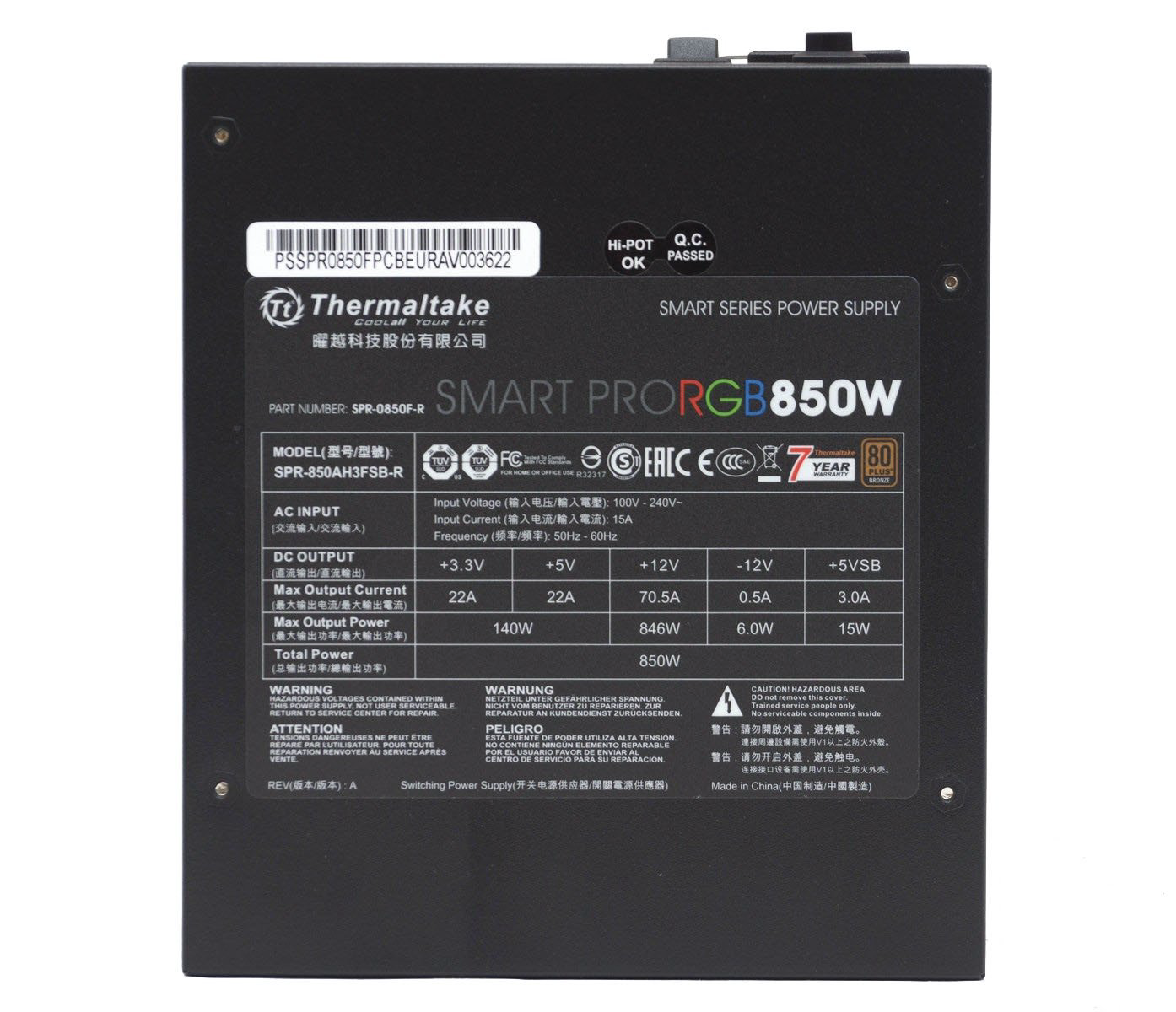 Блок питания Thermaltake Smart Pro RGB 850W черный купить,NaN