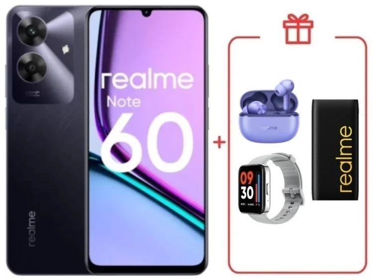 Смартфон Realme Note 60 6/128GB Marble Black + подарок