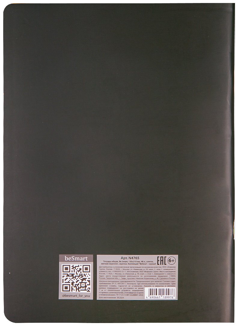 Общая тетрадь Be Smart Believe, 48 л, А5, клетка, мягкая обложка, 1 шт