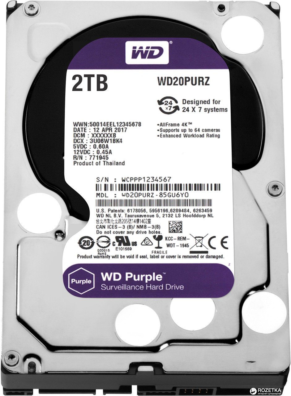 Жесткий диск HDD Western Digital WD20PURZ 2Tb 