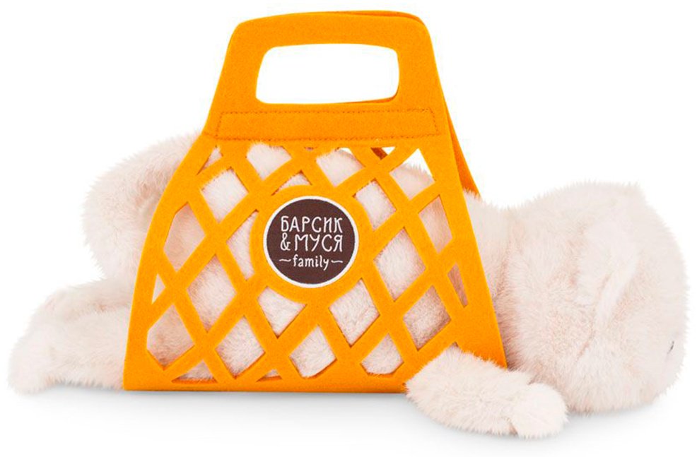 Мягкая игрушка Orange Кот Барсик в сумке молочный , 35 см