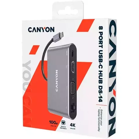 Адаптер Canyon DS-14 8 in 1 USB C Grey - ForteMarket Адаптер Canyon DS-14 8 in 1 USB C Grey купить,0
