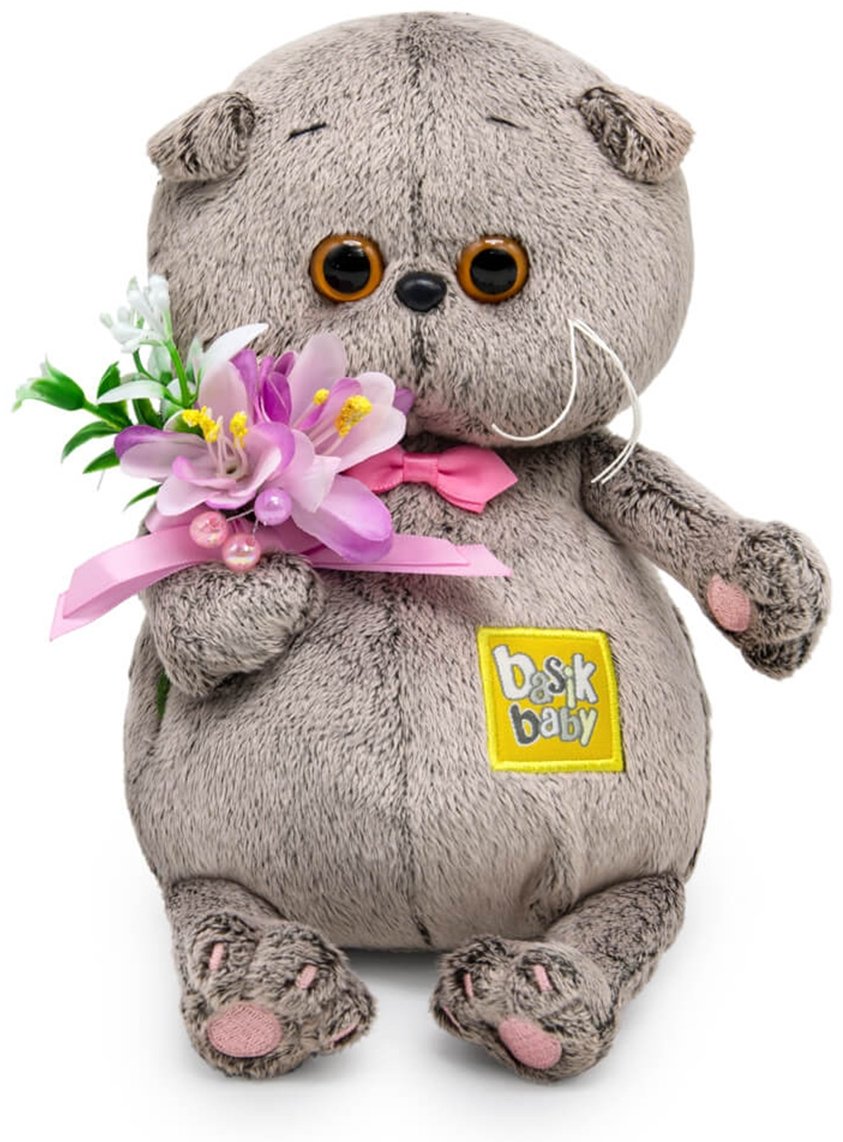 Мягкая игрушка Basik&Co Басик BABY с подснежниками, высота 20 см, серый купить,NaN