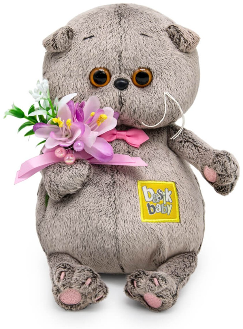 Мягкая игрушка Basik&Co Басик BABY с подснежниками, высота 20 см, серый купить,NaN