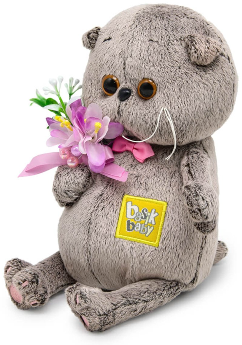 Мягкая игрушка Basik&Co Басик BABY с подснежниками, высота 20 см, серый купить,NaN