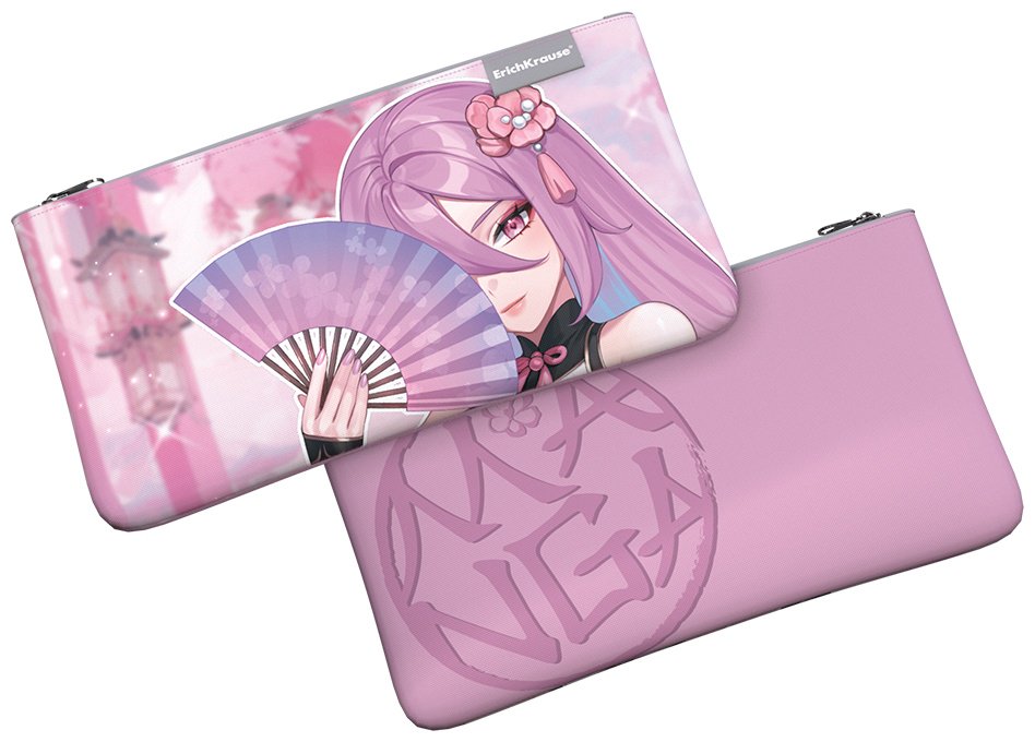 Пенал Erich Krause Light Manga Rose 60955, застежка молния, розовый
