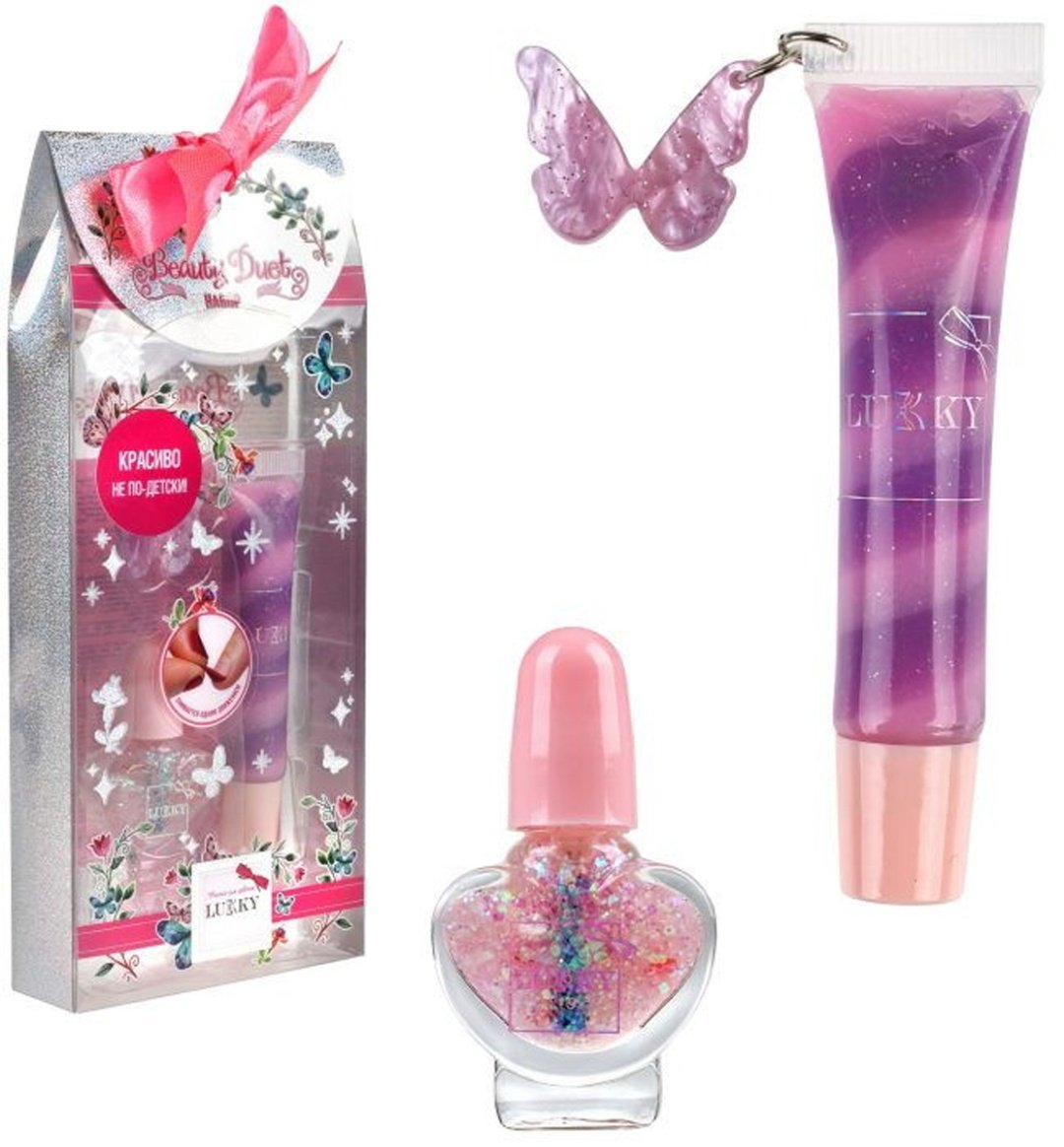 Lukky Beauty Duet. блеск для губ и лак для ногтей, розовый набор 3+ купить,NaN