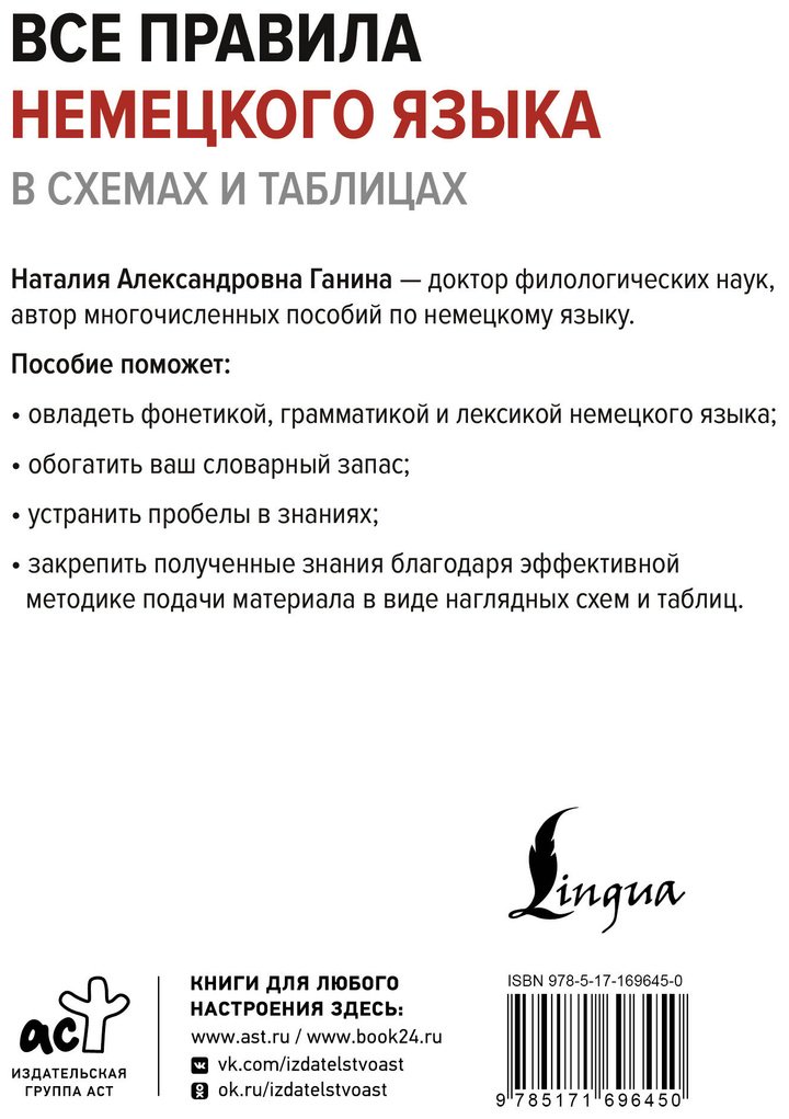 Пособие Ганина Н. А.: Все правила немецкого языка в схемах и таблицах купить,NaN