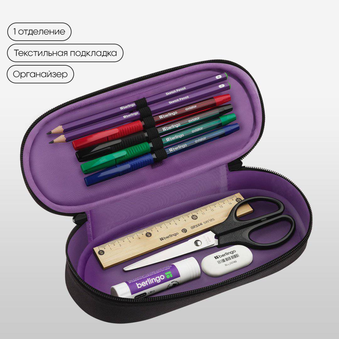 Пенал-футляр Berlingo Purple Magic PF-EXPL-1103, застежка молния, черный купить,NaN