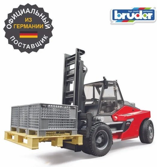 Спецтехника Bruder Погрузчик Linde HT160 с 3 паллетами и 3 клетками черный, красный