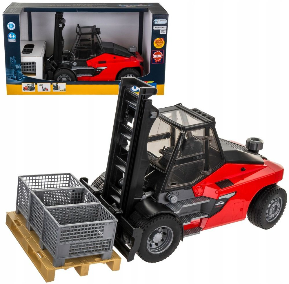 Спецтехника Bruder Погрузчик Linde HT160 с 3 паллетами и 3 клетками черный, красный купить,NaN
