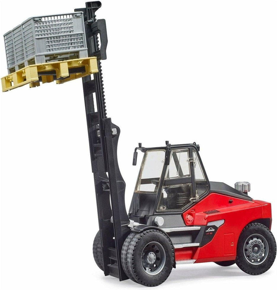 Спецтехника Bruder Погрузчик Linde HT160 с 3 паллетами и 3 клетками черный, красный купить,NaN