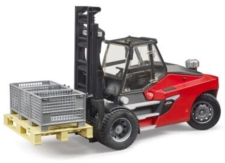 Спецтехника Bruder Погрузчик Linde HT160 с 3 паллетами и 3 клетками черный, красный купить,NaN