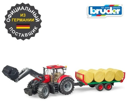 Трактор Bruder Трактор Case IH Optum 300CVX с погрузчиком прицепом и 8 тюками (03-198) красный, желтый купить,NaN