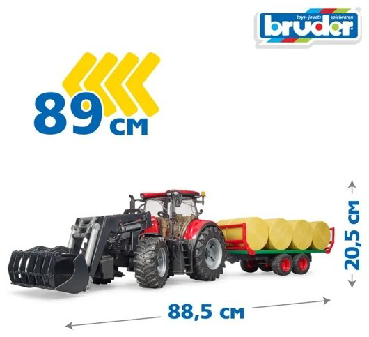 Трактор Bruder Трактор Case IH Optum 300CVX с погрузчиком прицепом и 8 тюками (03-198) красный, желтый купить,NaN