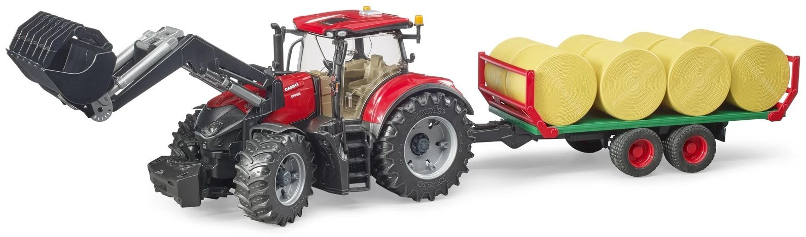 Трактор Bruder Трактор Case IH Optum 300CVX с погрузчиком прицепом и 8 тюками (03-198) красный, желтый купить,NaN