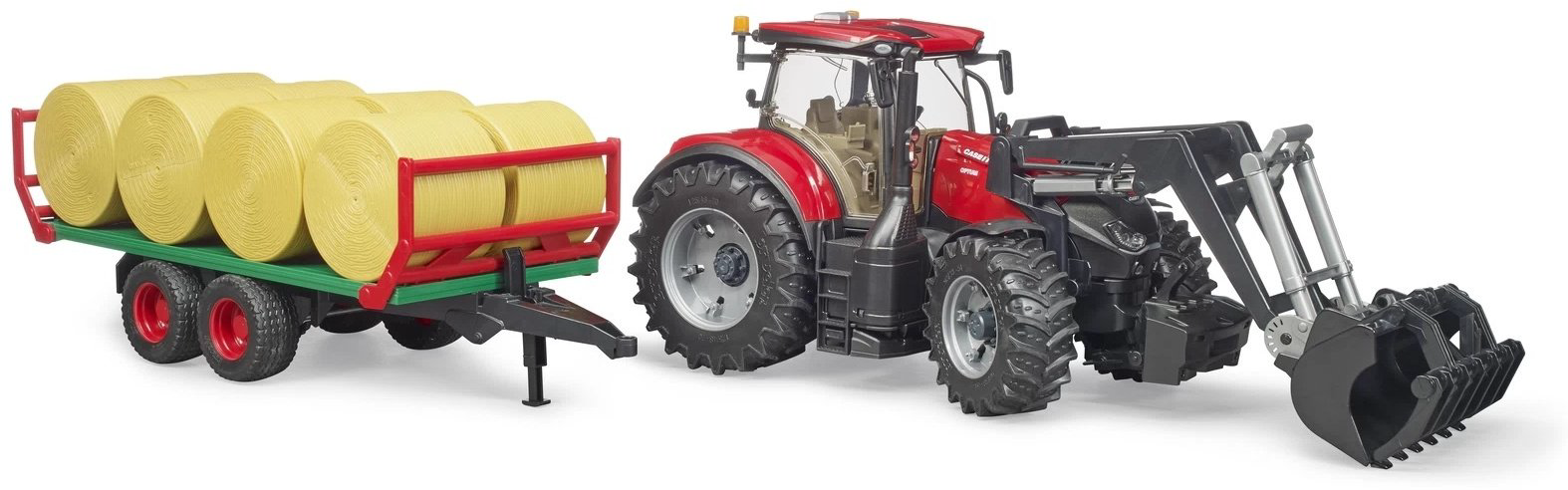 Трактор Bruder Трактор Case IH Optum 300CVX с погрузчиком прицепом и 8 тюками (03-198) красный, желтый купить,NaN
