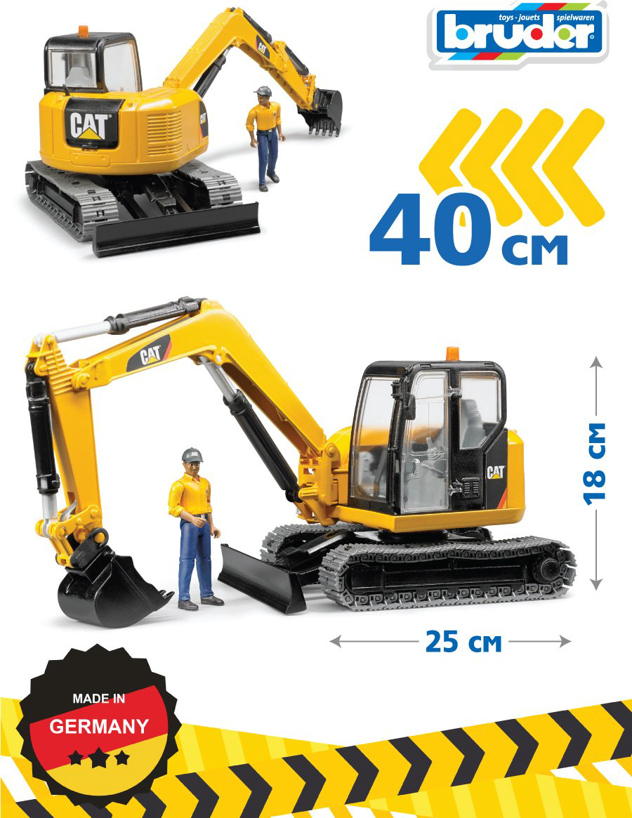 Спецтехника Bruder Мини экскаватор CAT 02-466, Abs-пластик, желтый, черный купить,NaN