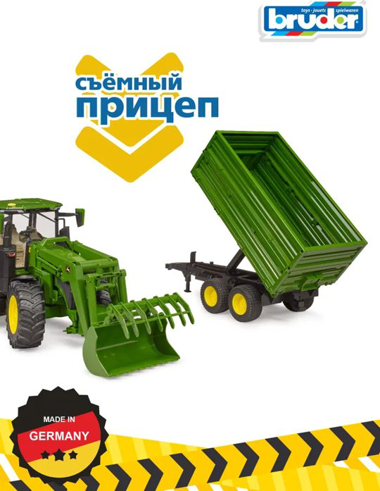 Спецтехника Bruder Трактор John Deere 7R 350 с прицепом зеленый купить,NaN