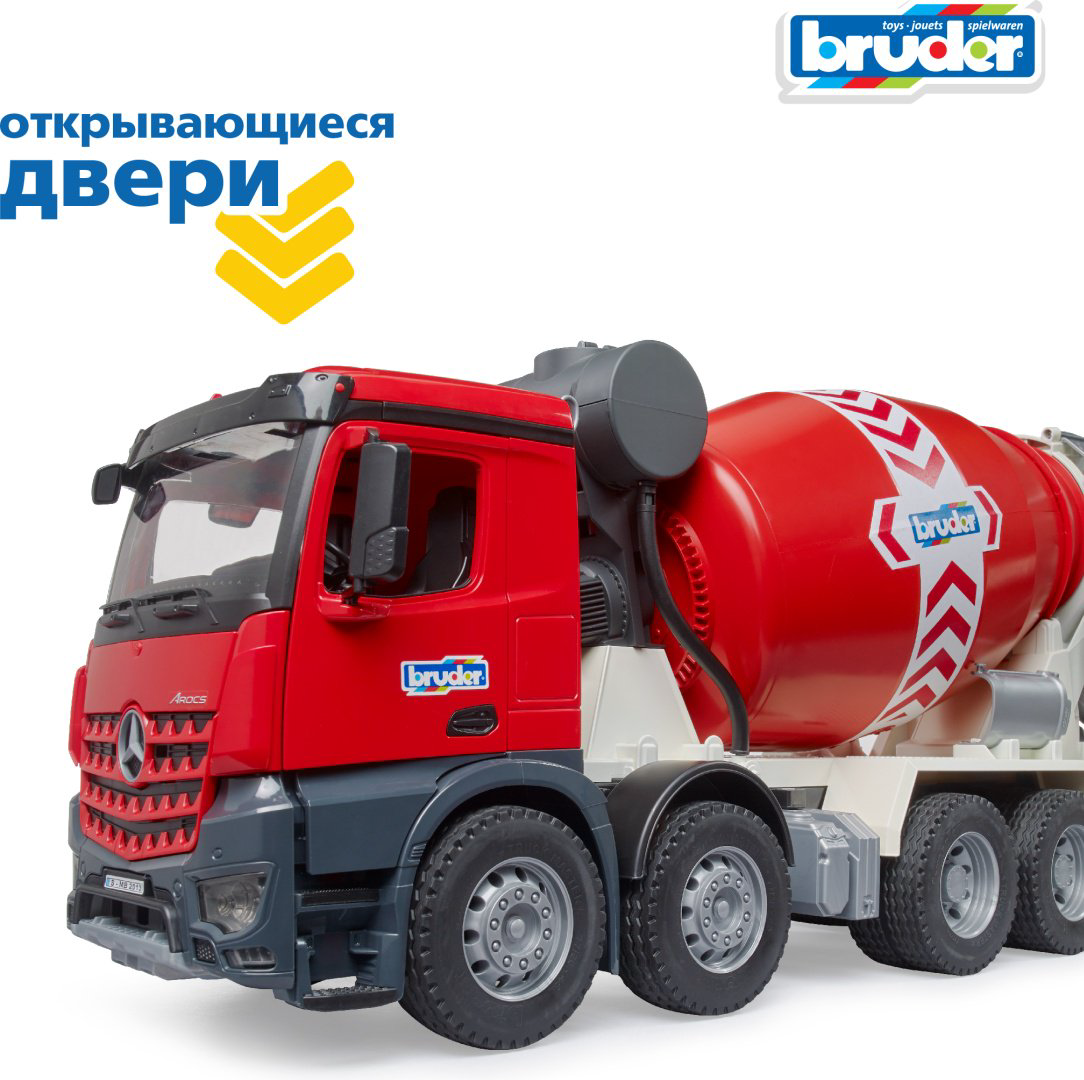 Грузовая Bruder Бетономешалка Mercedes 03-655, Abs-пластик, красный, черный купить,NaN