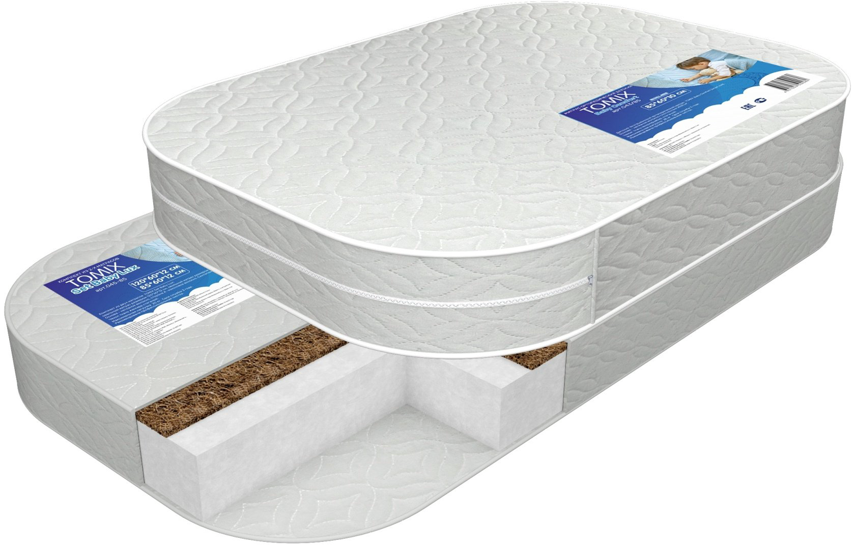 Детский матрас TOMIX Set Baby Lux 60x120x12 см, беспружинный, жаккард купить,NaN