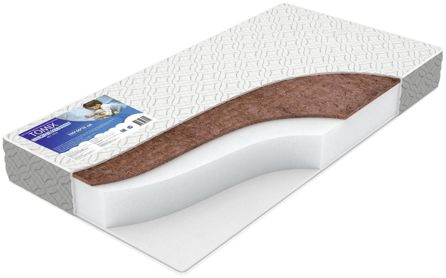 Детский матрас TOMIX Sultan Memory 60x120x12 см, беспружинный, микрофайбер купить,NaN