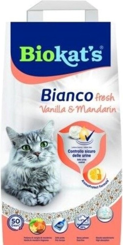 Наполнитель Biokat's Bianco Fresh Vanilla & Mandarin бентонитовый комкующийся 10 л