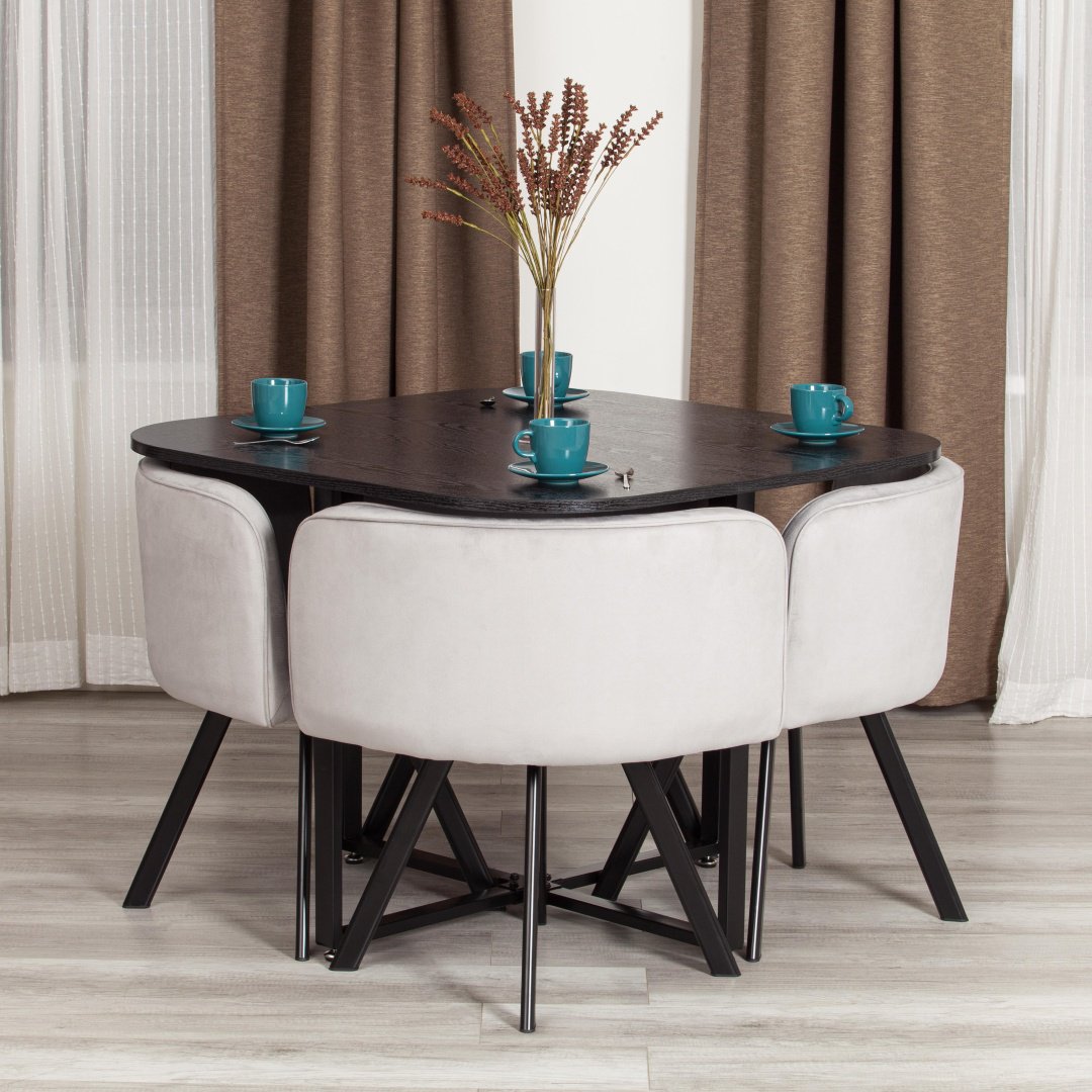 Комплект Tetchair 21299, стол 100х100 см + 4 стула, черный, серый