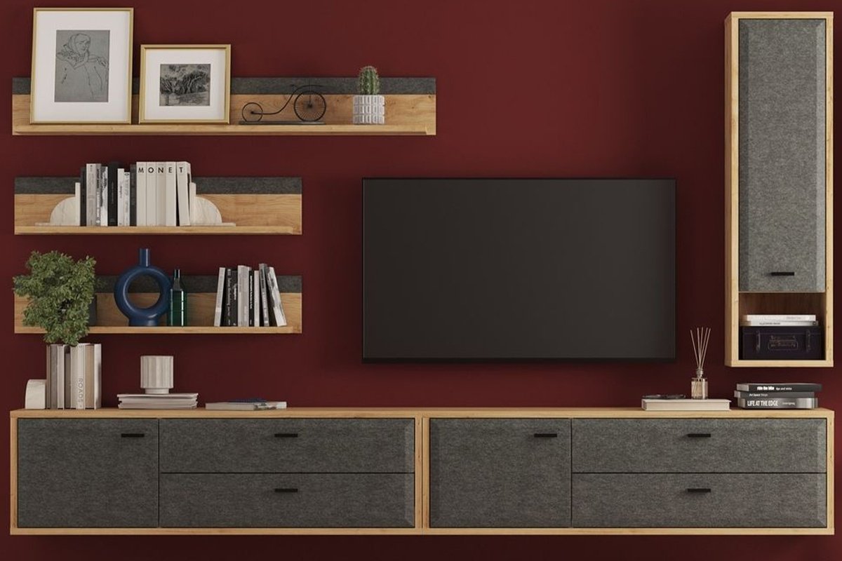Шкаф-пенал BRW Брест Грэйс, 34x120х31.5 см, графит, светло-коричневый купить,NaN