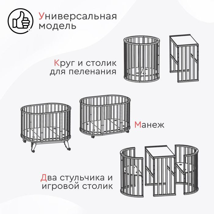 Кровать-трансформер Tomix Aurora 77х80х96см белый купить,NaN