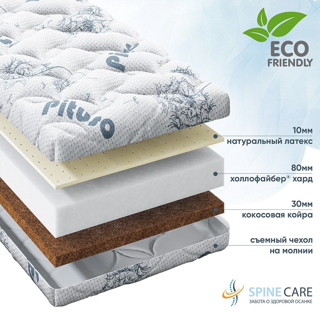 Детский матрас Pituso Coco Lat 60x120x12 см, беспружинный, трикотаж купить,39200