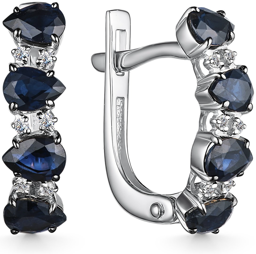 Серьги АЛЬКОР 25662-202 вес 2.35 г золото, бриллиант, сапфир купить,NaN
