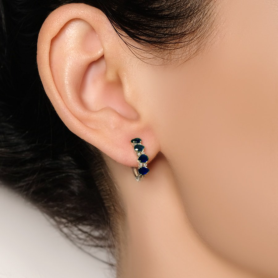 Серьги АЛЬКОР 25662-202 вес 2.35 г золото, бриллиант, сапфир купить,NaN