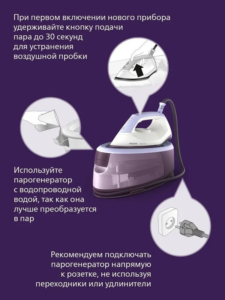 Парогенератор Philips PSG3000/30 белый, фиолетовый купить,NaN