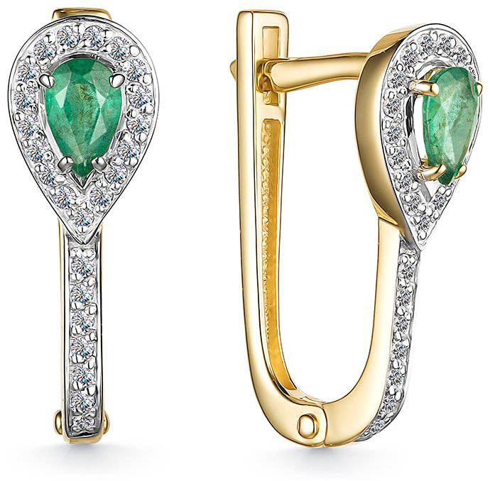 Серьги АЛЬКОР 25627-301 вес 2.63 г золото, бриллиант, изумруд купить,365000