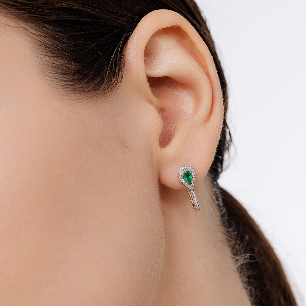 Серьги АЛЬКОР 25627-301 вес 2.63 г золото, бриллиант, изумруд купить,365000