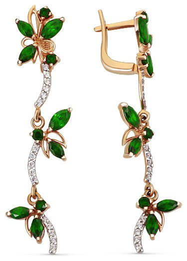 Серьги КРИСТАЛЛ ND91100226773 вес 5.7 г золото, фианит, изумруд купить,387600