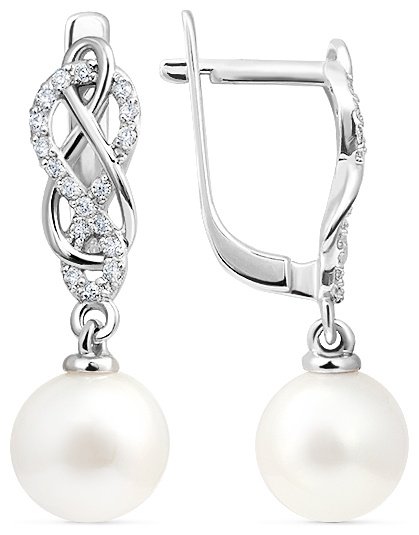 Серьги КРИСТАЛЛ NH82500226773 вес 3.72 г золото, жемчуг, фианит купить,252960